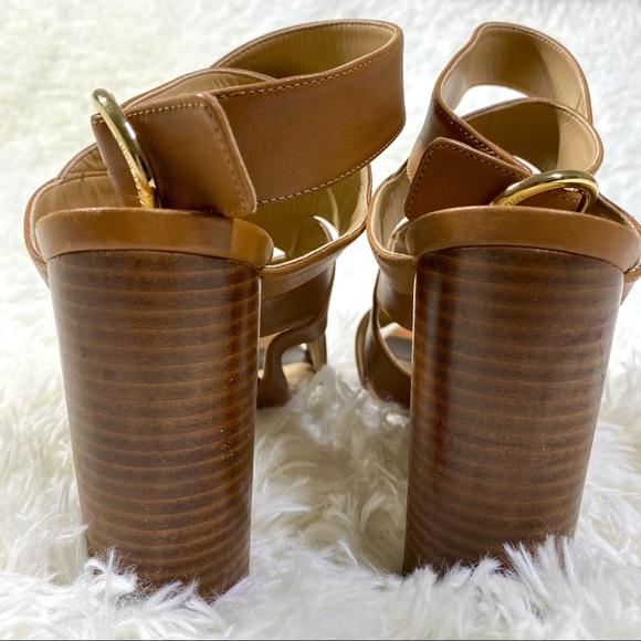 MICHAEL Michael Kors Criss Cross Strap Gladiator Tan Brown Heels Wood Heel 8.5 - Picture 4 of 10